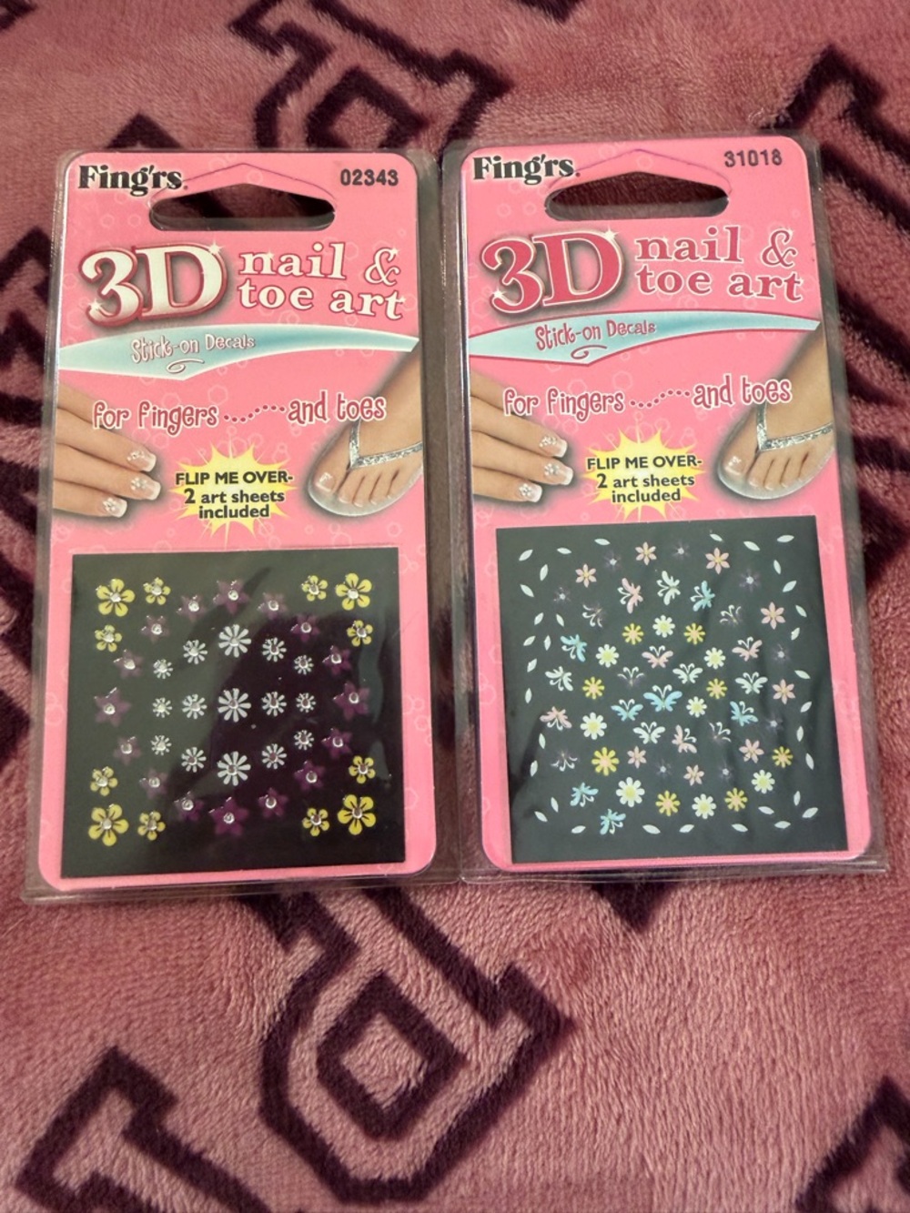 Fing'rs 3D Nail & Toe Art Stick-On Decals — Pink Floral Accents